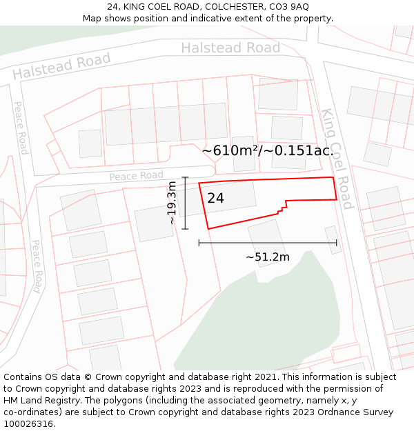 24, KING COEL ROAD, COLCHESTER, CO3 9AQ: Plot and title map