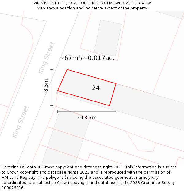 24, KING STREET, SCALFORD, MELTON MOWBRAY, LE14 4DW: Plot and title map