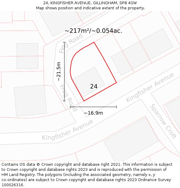 24, KINGFISHER AVENUE, GILLINGHAM, SP8 4GW: Plot and title map