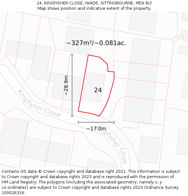 24, KINGFISHER CLOSE, IWADE, SITTINGBOURNE, ME9 8LY: Plot and title map