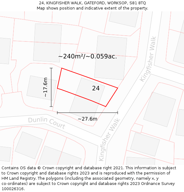 24, KINGFISHER WALK, GATEFORD, WORKSOP, S81 8TQ: Plot and title map