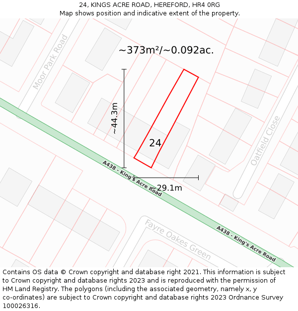 24, KINGS ACRE ROAD, HEREFORD, HR4 0RG: Plot and title map