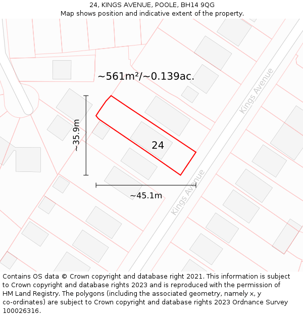 24, KINGS AVENUE, POOLE, BH14 9QG: Plot and title map