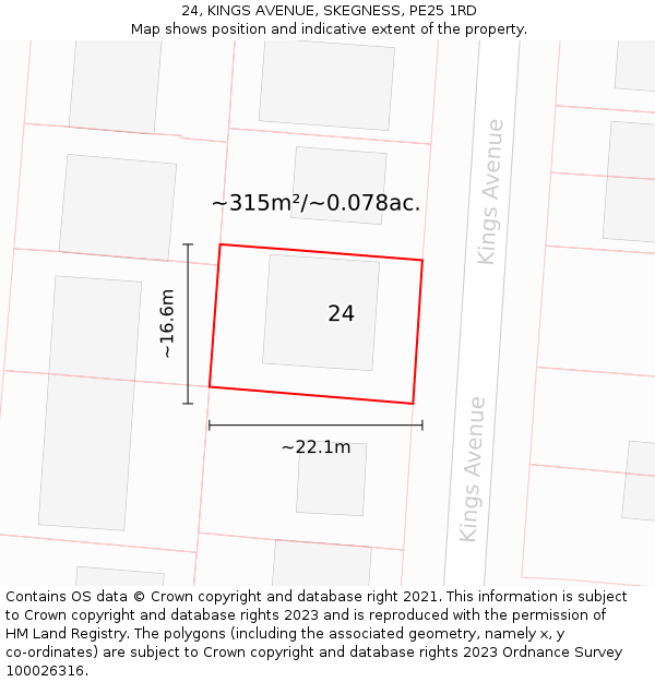 24, KINGS AVENUE, SKEGNESS, PE25 1RD: Plot and title map