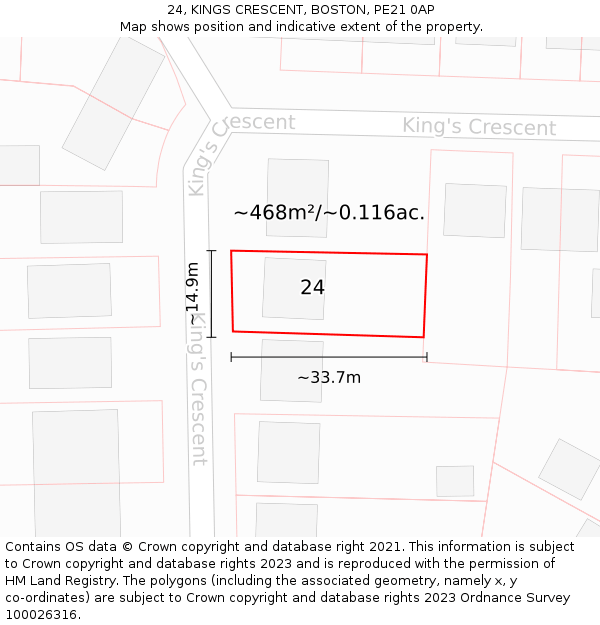 24, KINGS CRESCENT, BOSTON, PE21 0AP: Plot and title map