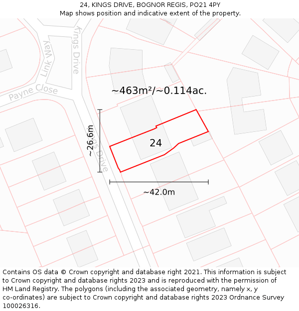 24, KINGS DRIVE, BOGNOR REGIS, PO21 4PY: Plot and title map