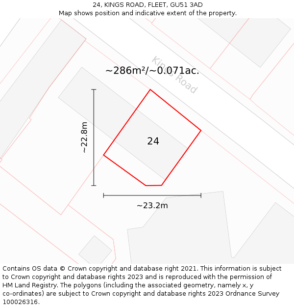 24, KINGS ROAD, FLEET, GU51 3AD: Plot and title map