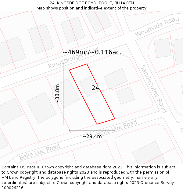 24, KINGSBRIDGE ROAD, POOLE, BH14 8TN: Plot and title map