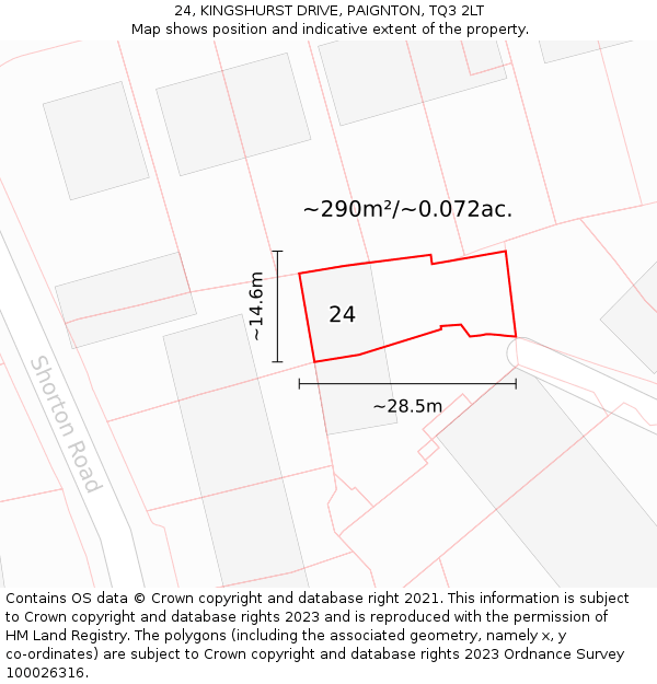 24, KINGSHURST DRIVE, PAIGNTON, TQ3 2LT: Plot and title map