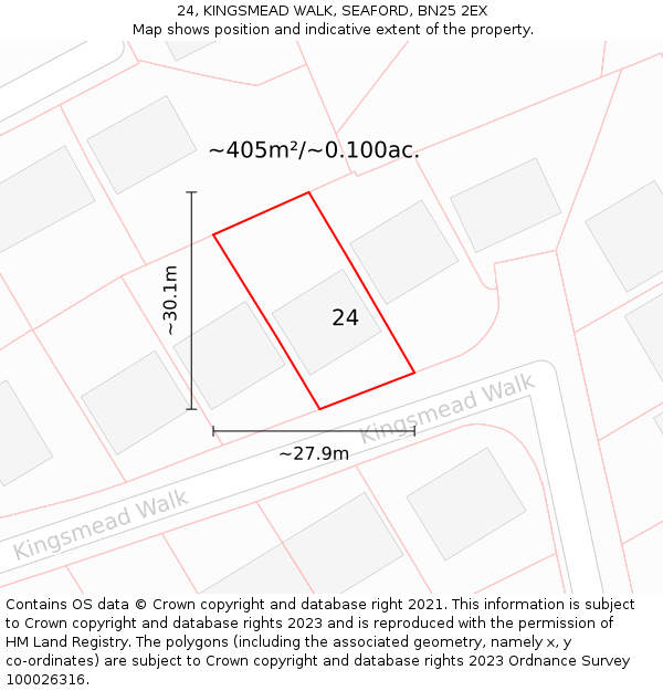 24, KINGSMEAD WALK, SEAFORD, BN25 2EX: Plot and title map