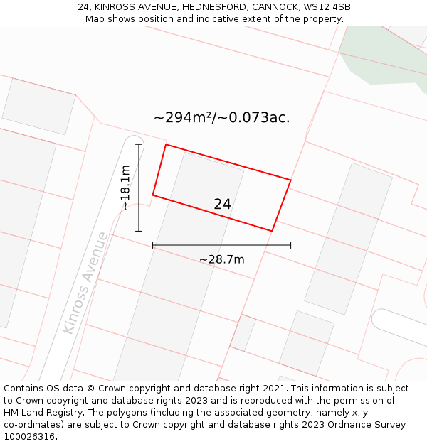 24, KINROSS AVENUE, HEDNESFORD, CANNOCK, WS12 4SB: Plot and title map