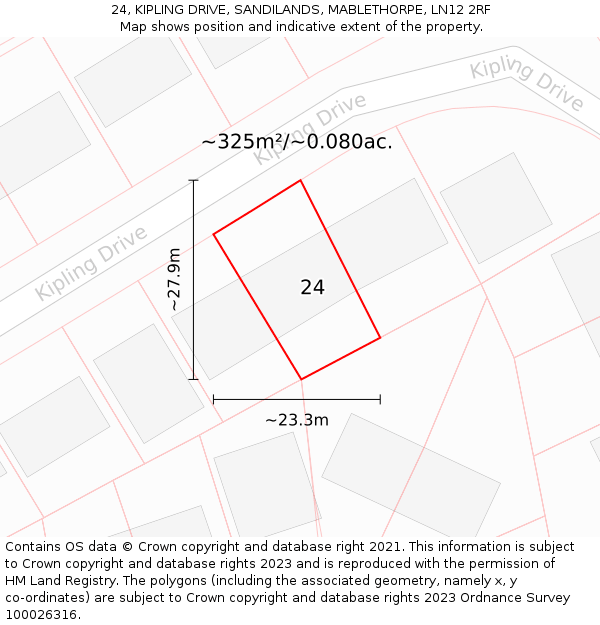 24, KIPLING DRIVE, SANDILANDS, MABLETHORPE, LN12 2RF: Plot and title map