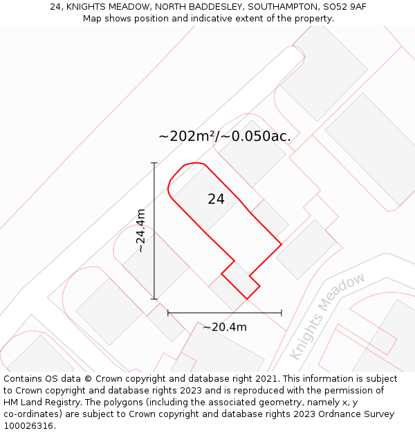 24, KNIGHTS MEADOW, NORTH BADDESLEY, SOUTHAMPTON, SO52 9AF: Plot and title map