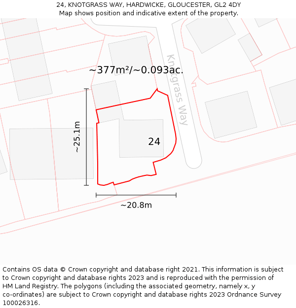 24, KNOTGRASS WAY, HARDWICKE, GLOUCESTER, GL2 4DY: Plot and title map