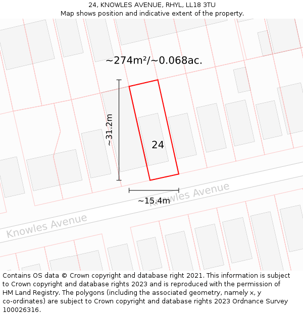 24, KNOWLES AVENUE, RHYL, LL18 3TU: Plot and title map