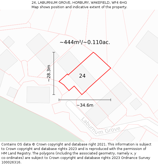 24, LABURNUM GROVE, HORBURY, WAKEFIELD, WF4 6HG: Plot and title map