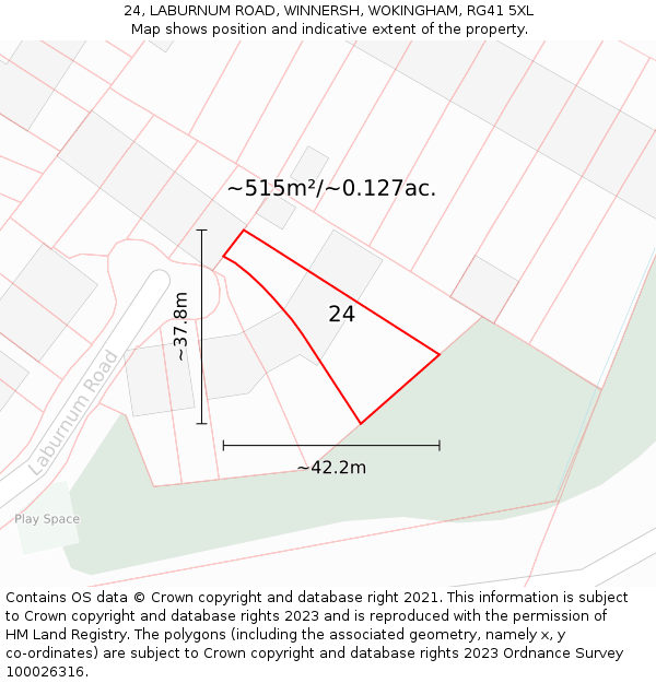 24, LABURNUM ROAD, WINNERSH, WOKINGHAM, RG41 5XL: Plot and title map