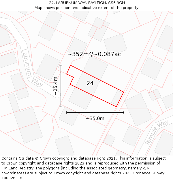 24, LABURNUM WAY, RAYLEIGH, SS6 9GN: Plot and title map