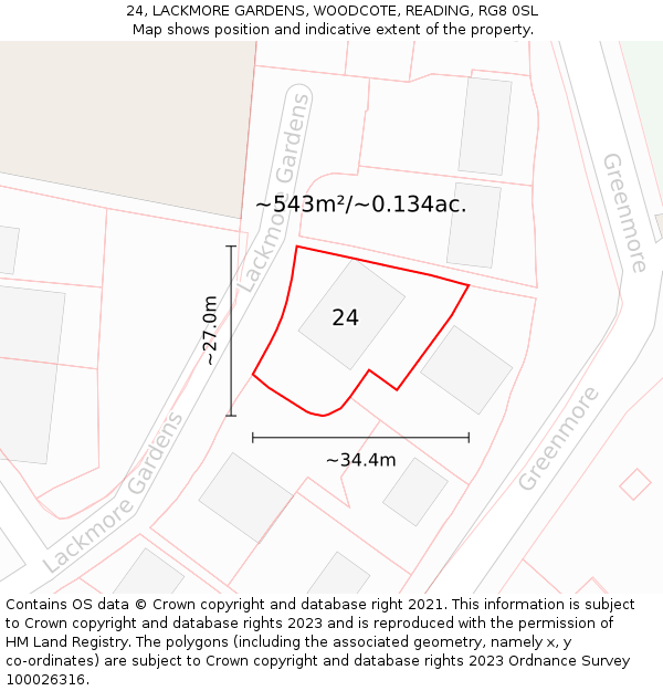 24, LACKMORE GARDENS, WOODCOTE, READING, RG8 0SL: Plot and title map