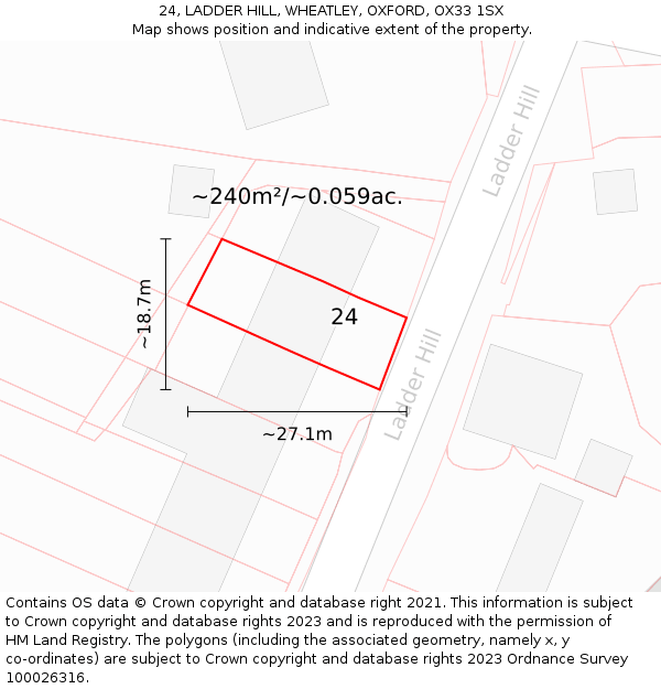 24, LADDER HILL, WHEATLEY, OXFORD, OX33 1SX: Plot and title map