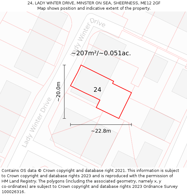 24, LADY WINTER DRIVE, MINSTER ON SEA, SHEERNESS, ME12 2GF: Plot and title map