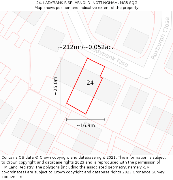 24, LADYBANK RISE, ARNOLD, NOTTINGHAM, NG5 8QG: Plot and title map