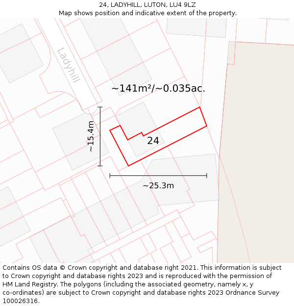 24, LADYHILL, LUTON, LU4 9LZ: Plot and title map