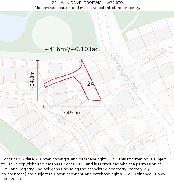 24, LAHN DRIVE, DROITWICH, WR9 8TQ: Plot and title map