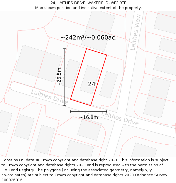 24, LAITHES DRIVE, WAKEFIELD, WF2 9TE: Plot and title map