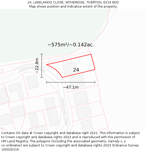 24, LAKELANDS CLOSE, WITHERIDGE, TIVERTON, EX16 8DD: Plot and title map