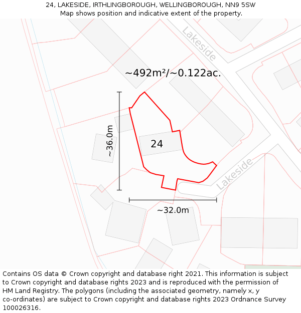 24, LAKESIDE, IRTHLINGBOROUGH, WELLINGBOROUGH, NN9 5SW: Plot and title map