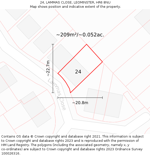 24, LAMMAS CLOSE, LEOMINSTER, HR6 8NU: Plot and title map