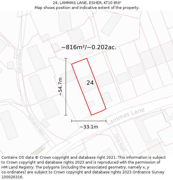 24, LAMMAS LANE, ESHER, KT10 8NY: Plot and title map