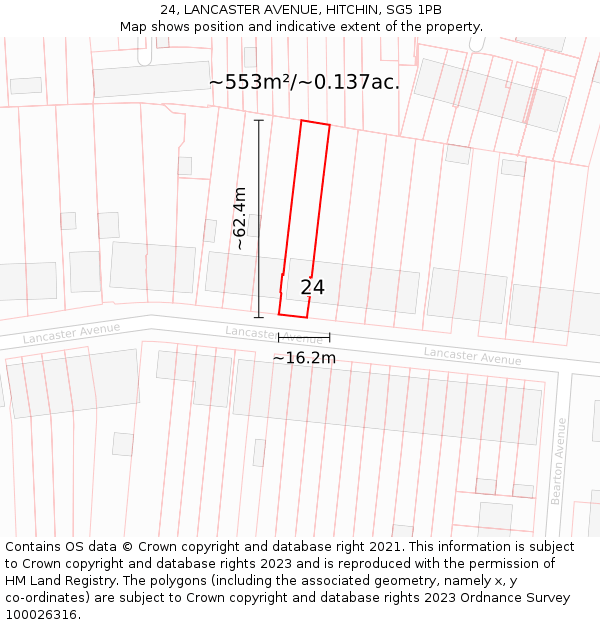 24, LANCASTER AVENUE, HITCHIN, SG5 1PB: Plot and title map