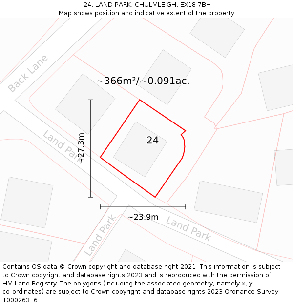 24, LAND PARK, CHULMLEIGH, EX18 7BH: Plot and title map