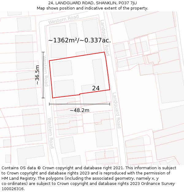 24, LANDGUARD ROAD, SHANKLIN, PO37 7JU: Plot and title map