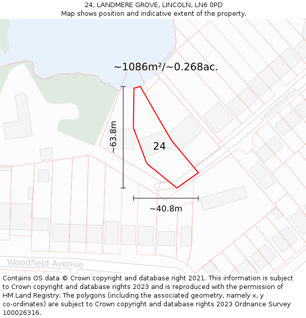 24, LANDMERE GROVE, LINCOLN, LN6 0PD: Plot and title map