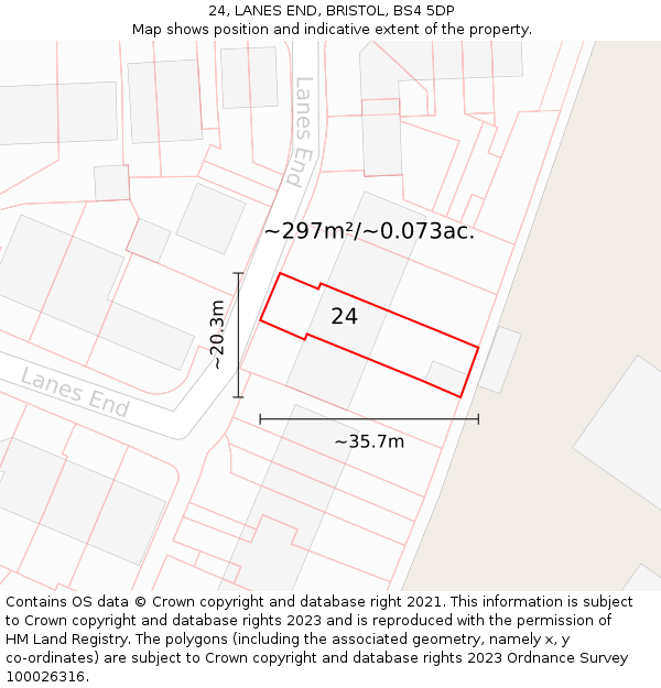 24, LANES END, BRISTOL, BS4 5DP: Plot and title map