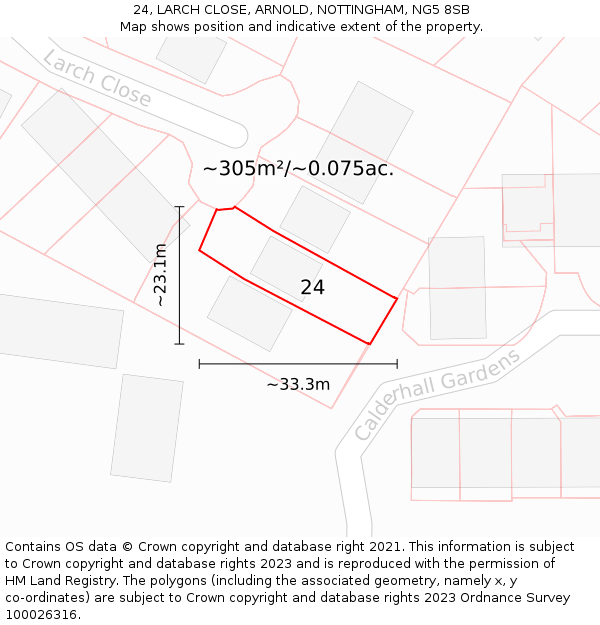 24, LARCH CLOSE, ARNOLD, NOTTINGHAM, NG5 8SB: Plot and title map