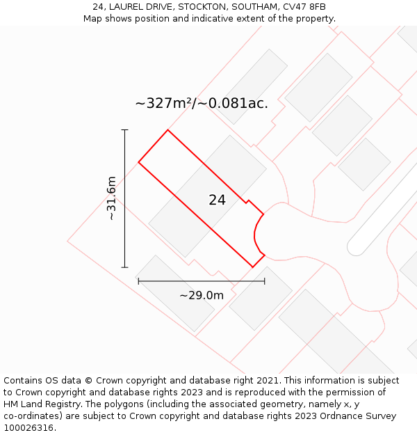 24, LAUREL DRIVE, STOCKTON, SOUTHAM, CV47 8FB: Plot and title map