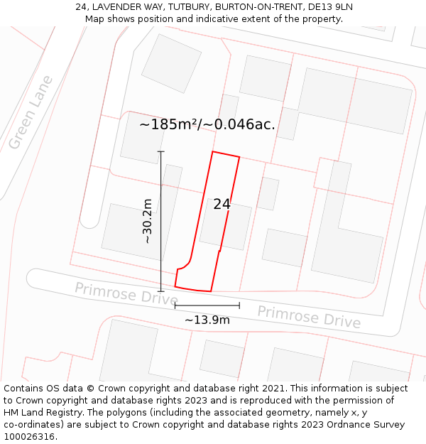 24, LAVENDER WAY, TUTBURY, BURTON-ON-TRENT, DE13 9LN: Plot and title map