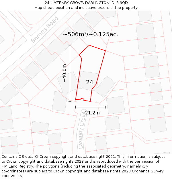 24, LAZENBY GROVE, DARLINGTON, DL3 9QD: Plot and title map