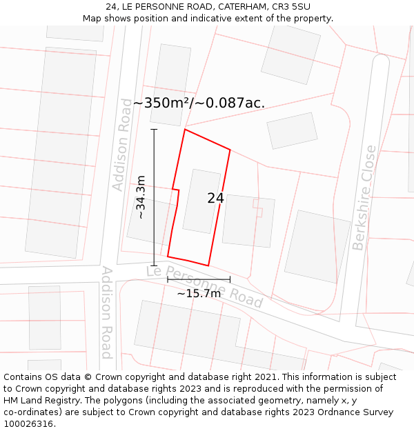 24, LE PERSONNE ROAD, CATERHAM, CR3 5SU: Plot and title map