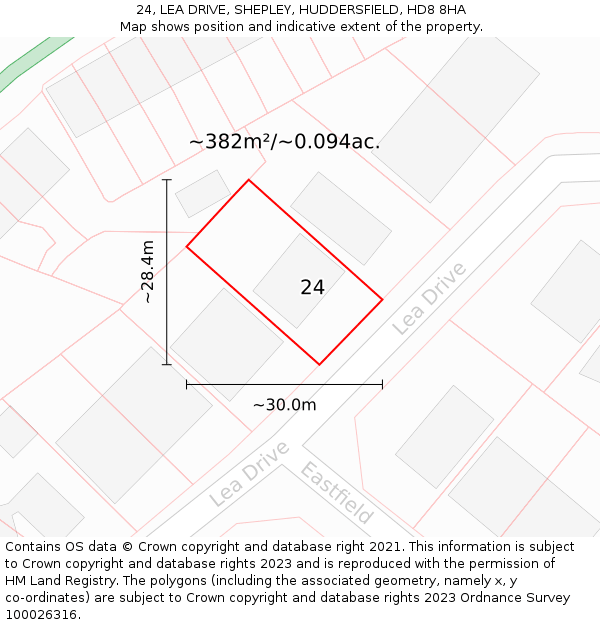 24, LEA DRIVE, SHEPLEY, HUDDERSFIELD, HD8 8HA: Plot and title map