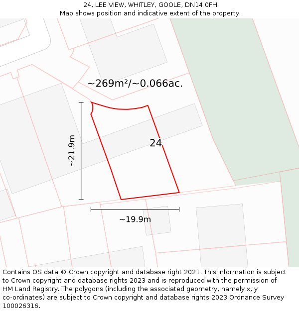 24, LEE VIEW, WHITLEY, GOOLE, DN14 0FH: Plot and title map