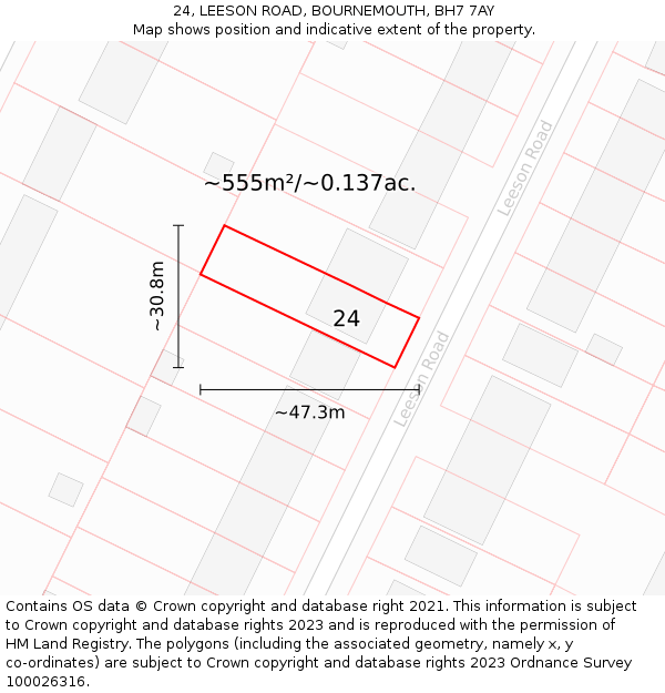 24, LEESON ROAD, BOURNEMOUTH, BH7 7AY: Plot and title map