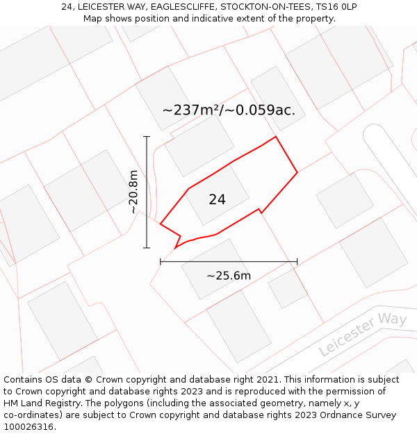 24, LEICESTER WAY, EAGLESCLIFFE, STOCKTON-ON-TEES, TS16 0LP: Plot and title map