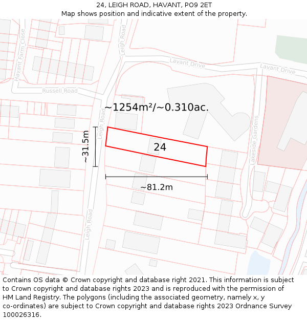 24, LEIGH ROAD, HAVANT, PO9 2ET: Plot and title map