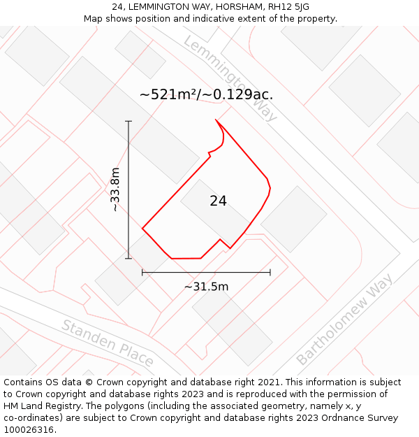 24, LEMMINGTON WAY, HORSHAM, RH12 5JG: Plot and title map