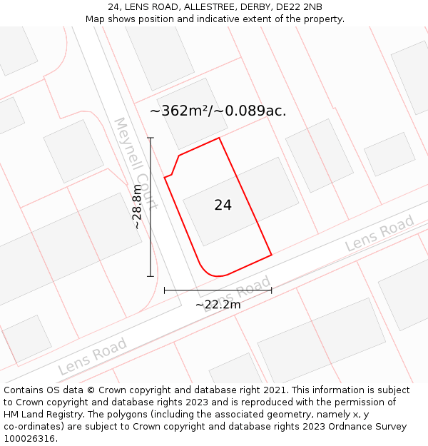 24, LENS ROAD, ALLESTREE, DERBY, DE22 2NB: Plot and title map